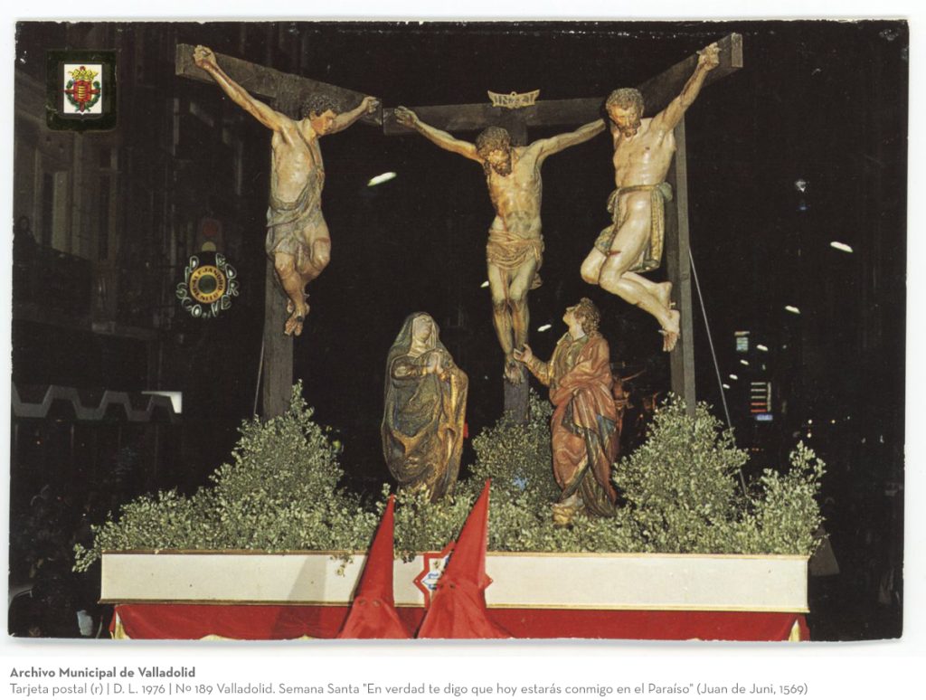 Tarjeta postal. D. L. 1976. Nº 189 Valladolid. Semana Santa "En verdad te digo que hoy estarás conmigo en el Paraíso" (Juan de Juni, 1569)(r)