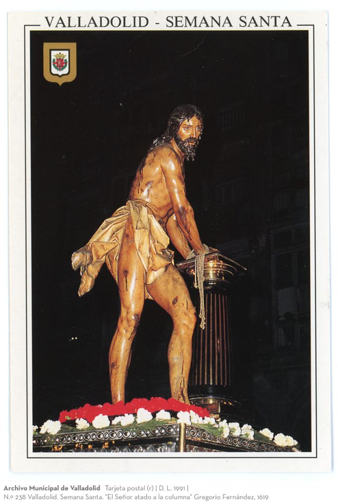Tarjeta postal. D. L. 1991. N.º 238 Valladolid. Semana Santa. "El Señor atado a la columna" Gregorio Fernández, 1619 (r)