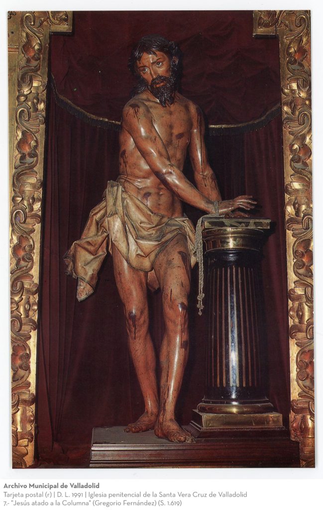 Tarjeta postal. D. L. 1991. Iglesia penitencial de la Santa Vera Cruz de Valladolid 7.- "Jesús atado a la Columna" (Gregorio Fernández) (S. 1.619)(r)