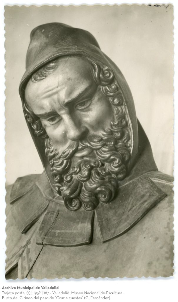 Tarjeta postal. 195? 187 - Valladolid. Museo Nacional de Escultura. Busto del Cirineo del paso de "Cruz a cuestas" (G. Fernández)(r)