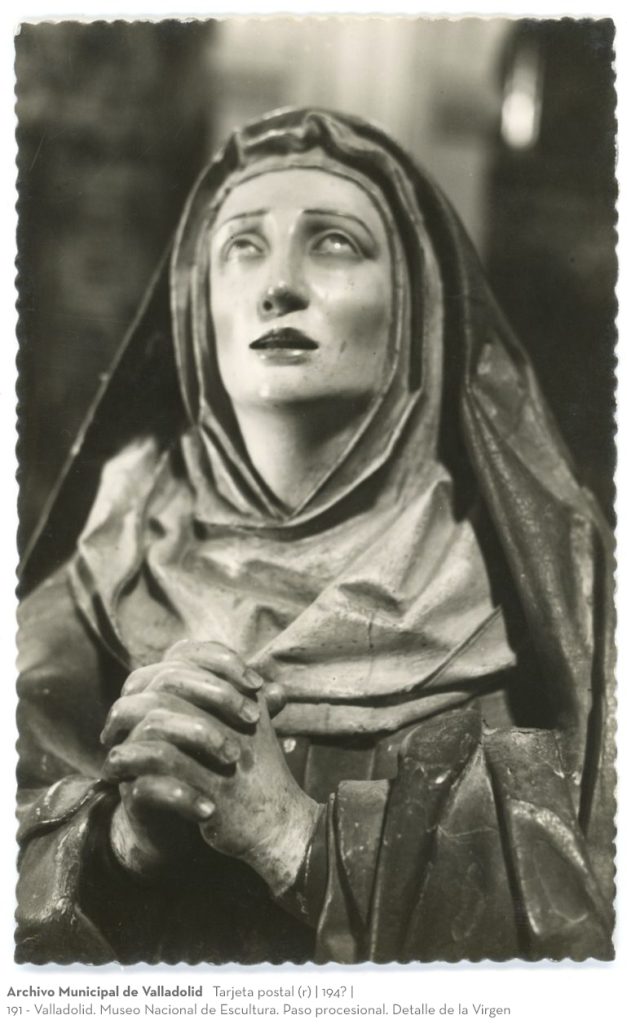 Tarjeta postal. 194? 191 - Valladolid. Museo Nacional de Escultura. Paso procesional. Detalle de la Virgen (r)