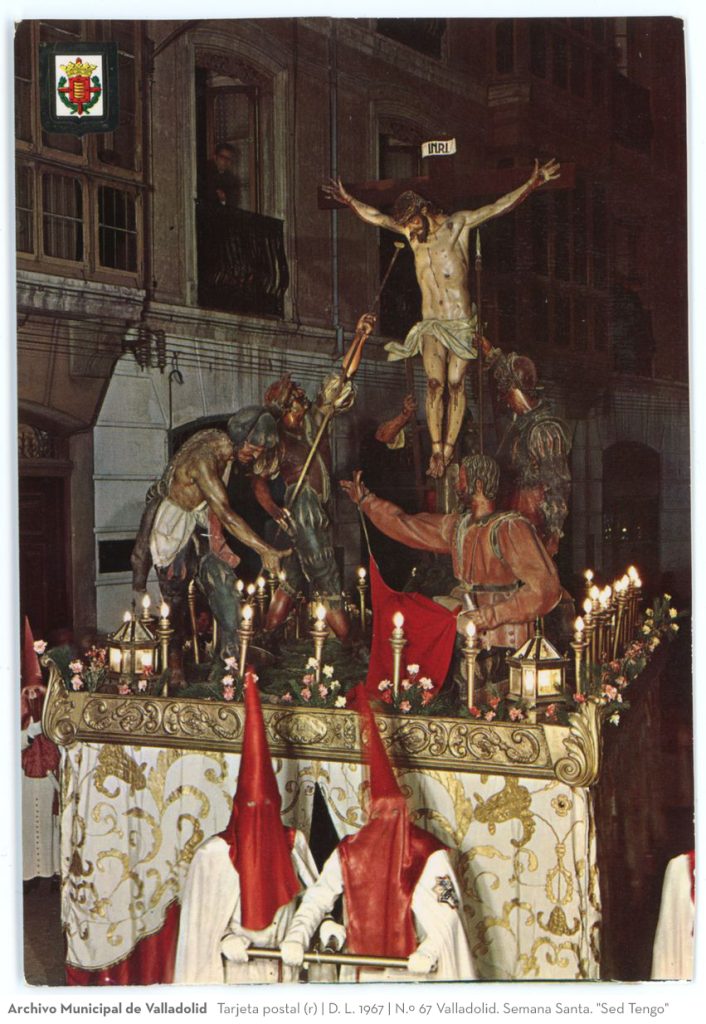 Tarjeta postal. D. L. 1967. N.º 67 Valladolid. Semana Santa. "Sed Tengo" (r)