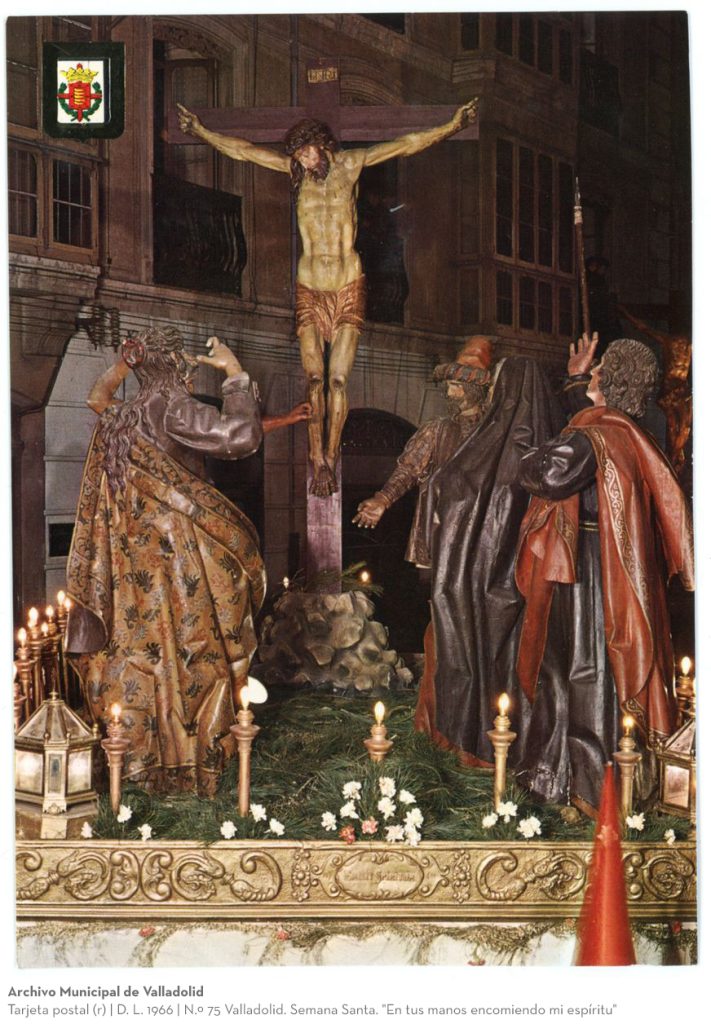 Tarjeta postal. D. L. 1966. N.º 75 Valladolid. Semana Santa. "En tus manos encomiendo mi espíritu" (r)
