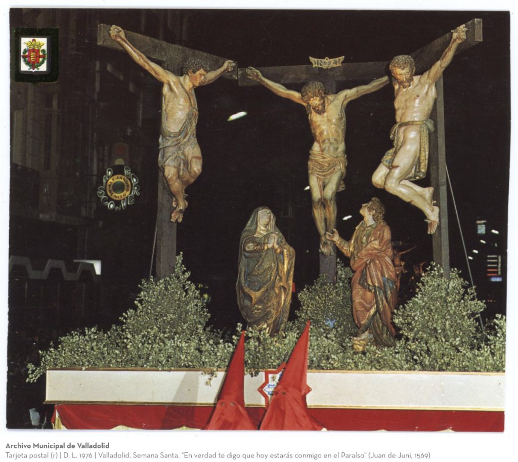 Tarjeta postal. D. L. 1976. Valladolid. Semana Santa. "En verdad te digo que hoy estarás conmigo en el Paraíso" (Juan de Juni, 1569)(r)