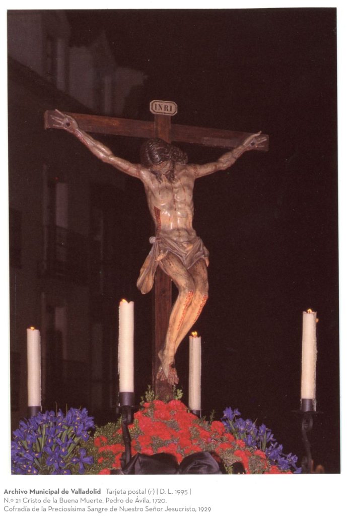 Tarjeta postal. D. L. 1995. N.º 21 Cristo de la Buena Muerte. Pedro de Ávila, 1720. Cofradía de la Preciosísima Sangre de Nuestro Señor Jesucristo, 1929 (r)