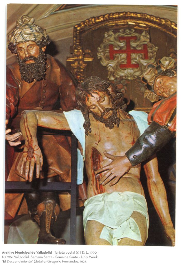 Tarjeta postal. D. L. 1990. Nº 206 Valladolid. Semana Santa - Semaine Sante - Holy Week. "El Descendimiento" (detalle) Gregorio Fernández, 1623 (r)