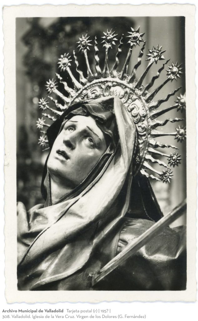 Tarjeta postal. 195? 308. Valladolid. Iglesia de la Vera Cruz. Virgen de los Dolores (G. Fernández)(r)