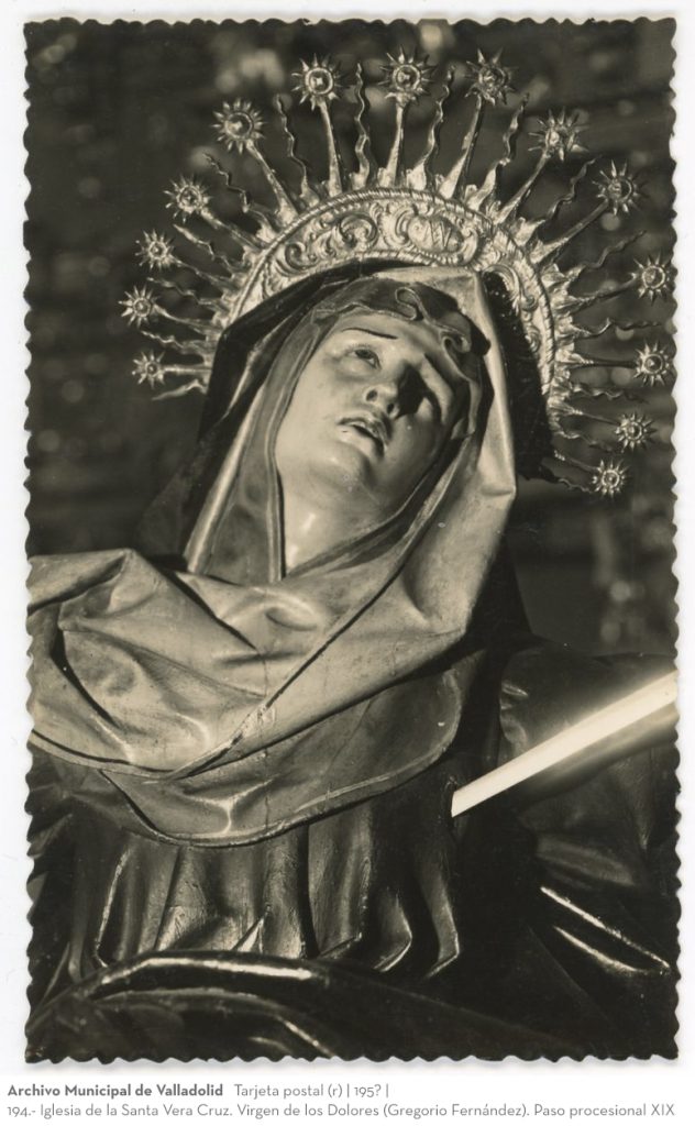 Tarjeta postal. 195? 194.- Iglesia de la Santa Vera Cruz. Virgen de los Dolores (Gregorio Fernández). Paso procesional XIX (r)