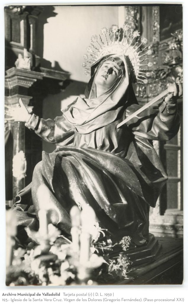 Tarjeta postal. D. L. 1959. 193.- Iglesia de la Santa Vera Cruz. Virgen de los Dolores (Gregorio Fernández). (Paso procesional XXI)(r)