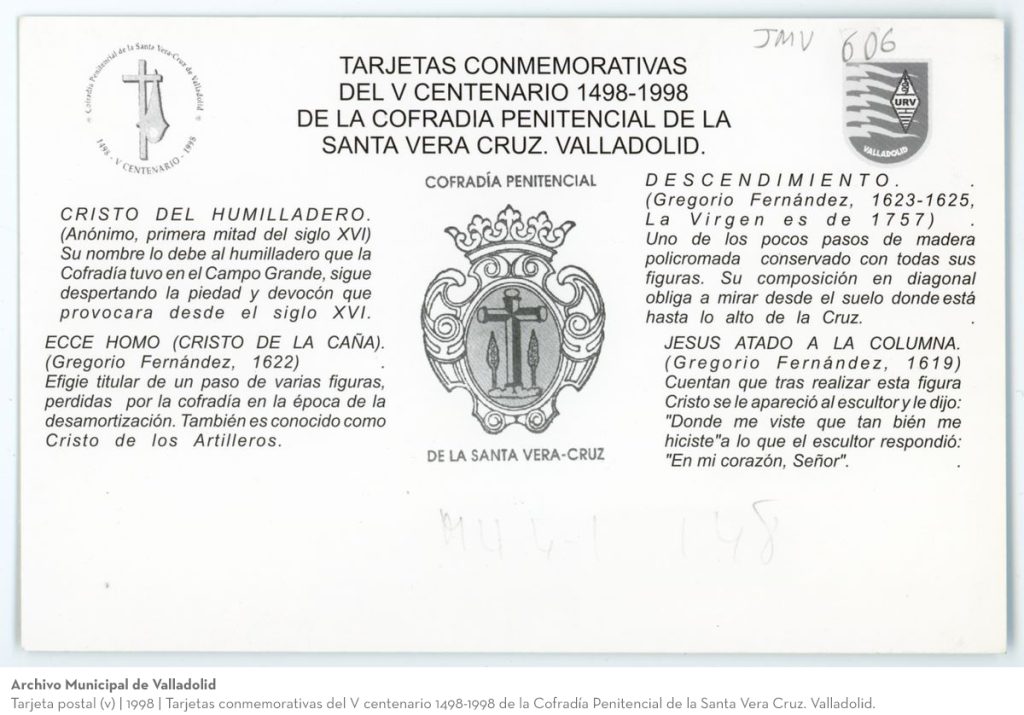 Tarjeta postal. 1998. Tarjetas conmemorativas del V centenario 1498-1998 de la Cofradía Penitencial de la Santa Vera Cruz. Valladolid (v)