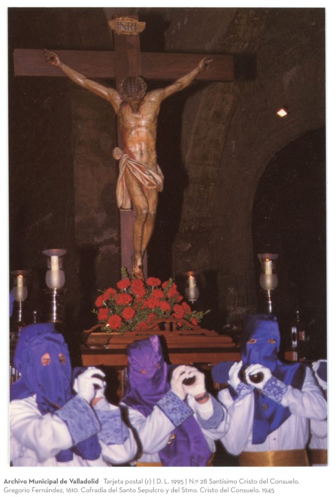Tarjeta postal. D. L. 1995. N.º 28 Santísimo Cristo del Consuelo. Gregorio Fernández, 1610. Cofradía del Santo Sepulcro y del Stmo. Cristo del Consuelo. 1945 (r)