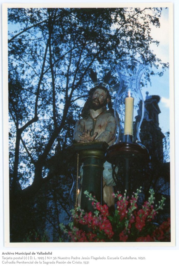 Tarjeta postal. D. L. 1995. N.º 36 Nuestro Padre Jesús Flagelado. Escuela Castellana, 1650. Cofradía Penitencial de la Sagrada Pasión de Cristo. 1531 (r)