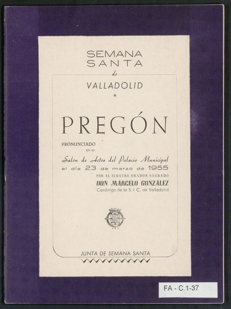 Pregón. 1955. Pregón. Semana Santa de Valladolid