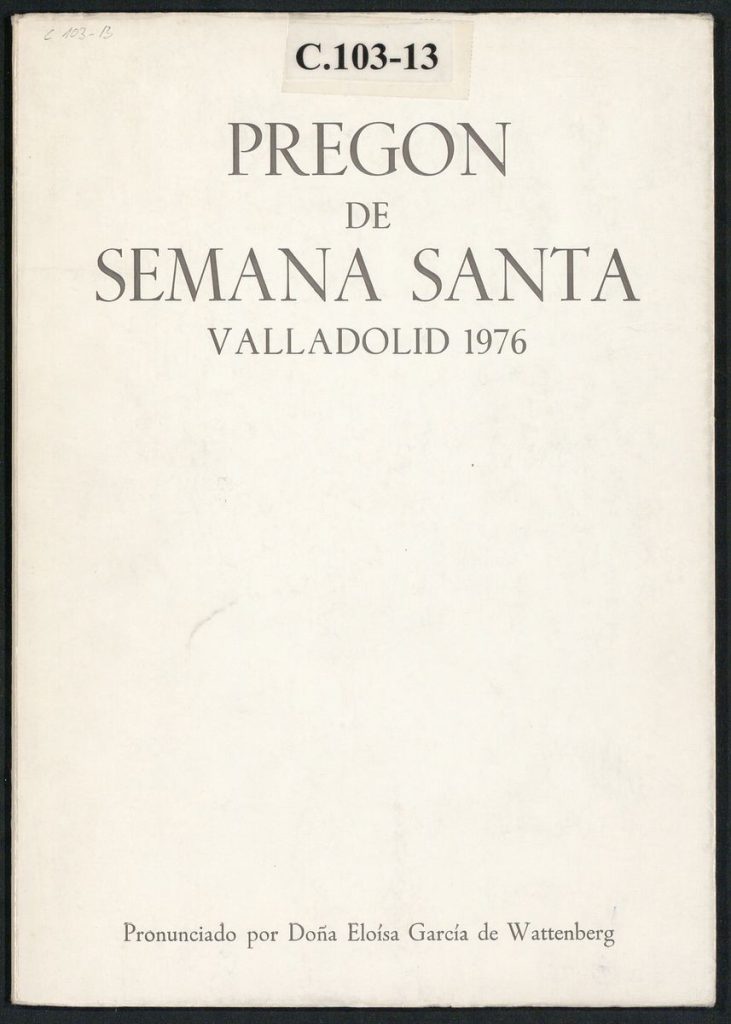 Pregón. 1976. Pregón de Semana Santa. Valladolid