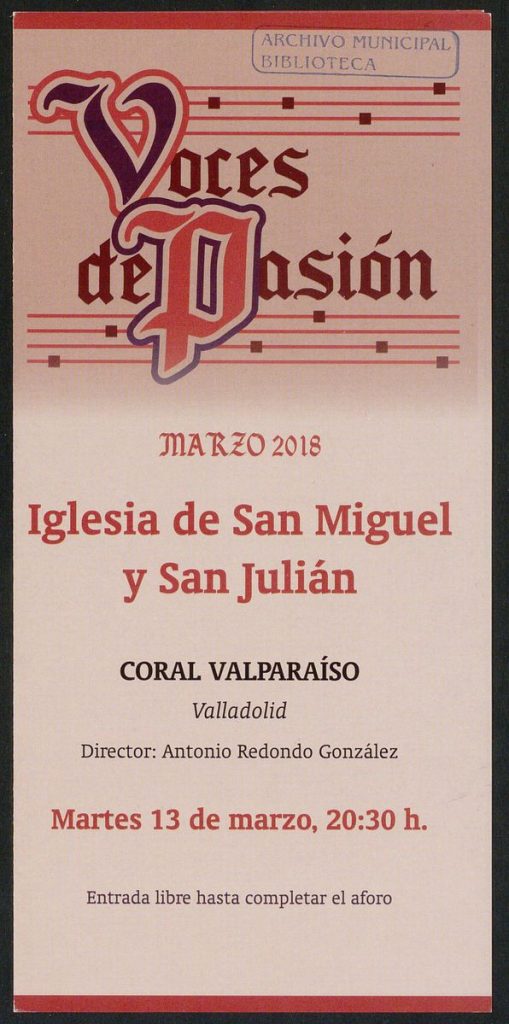 Concierto. 2018. Voces de Pasión. Marzo 2018. Iglesia de San Miguel y San Julián