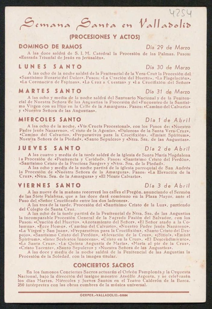 Programa. [1953]. Semana Santa en Valladolid. Procesiones, actos y conciertos sacros (v)