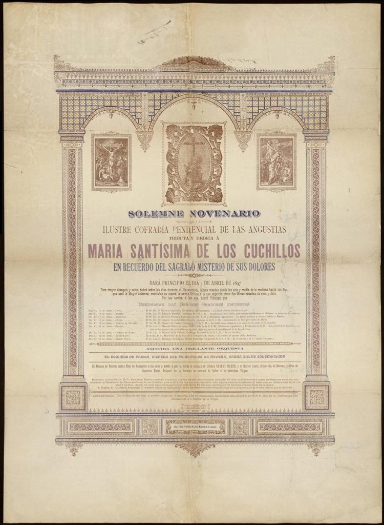 Documento devocional. 1897. Cartel anunciador del novenario a la virgen de las Angustias
