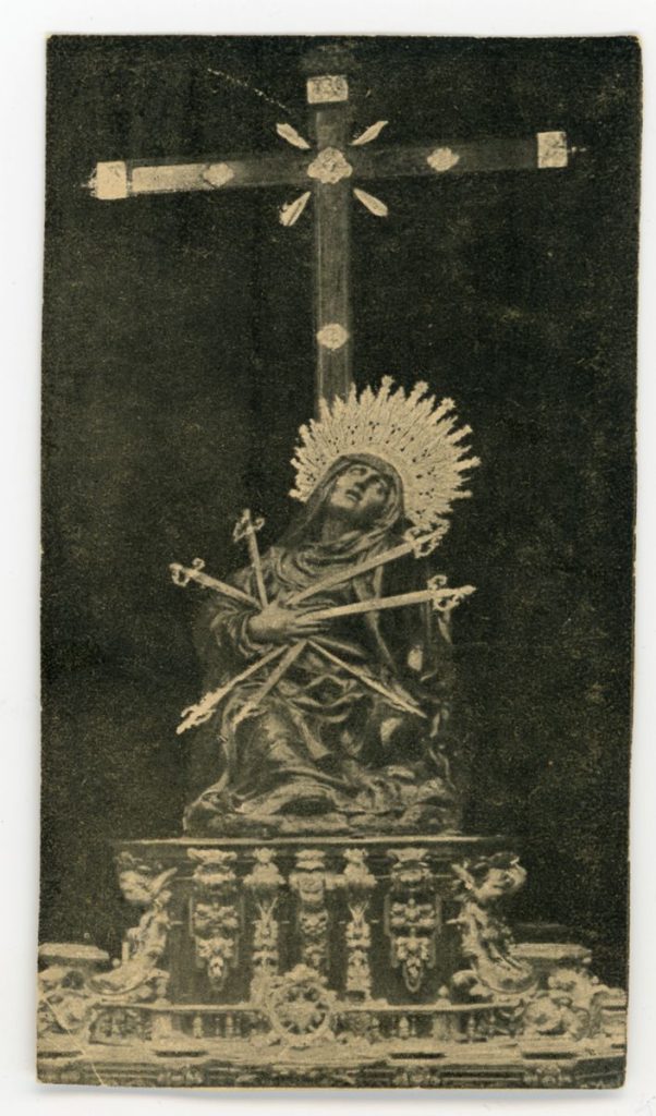 Documento devocional. 189? Estampa de la Virgen de las Angustias de finales del siglo XIX