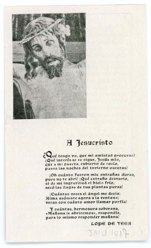 Documento devocional. 1947. Díptico informaivo sobre los ejercicios espirituales de la Hermandad de Docentes del Santísimo Cristo de la Luz 001