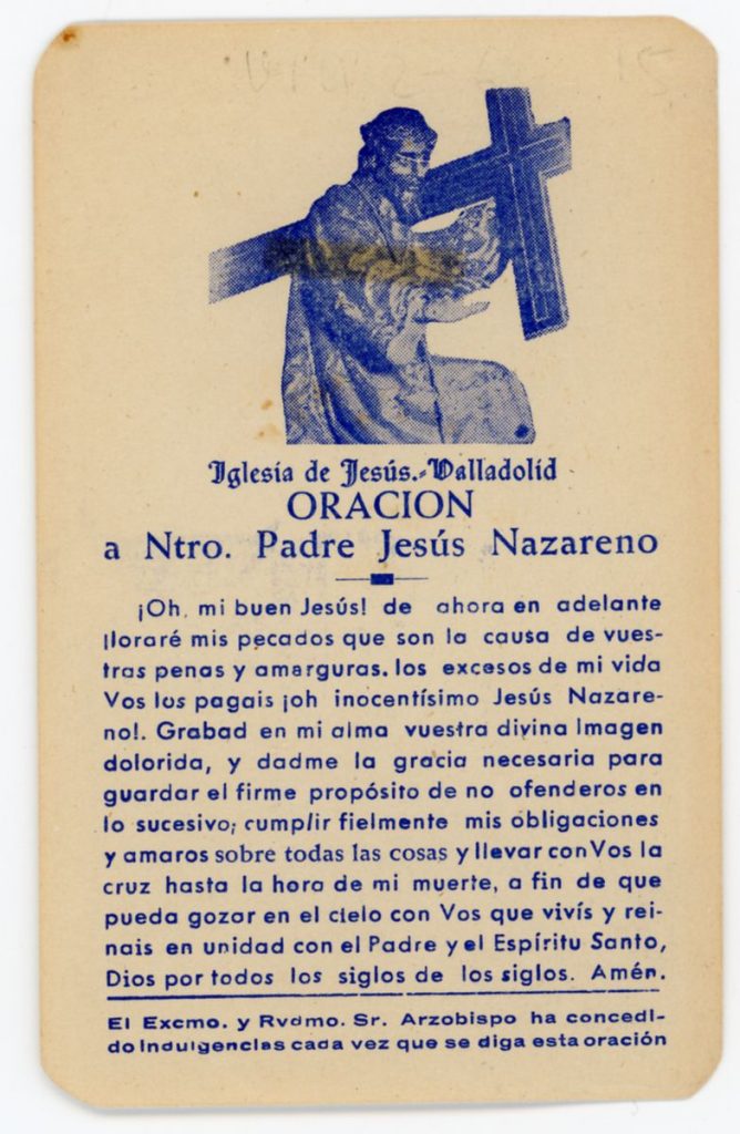 Documento devocional. 194? Iglesia de Jesús - Valladolid. Oración a Ntro. Padre Jesús Nazareno