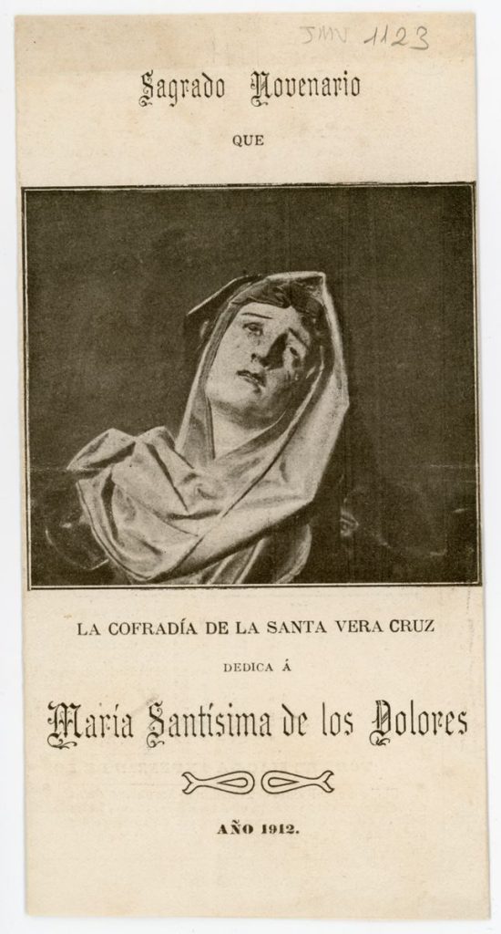 Documento devocional. 1912. Novenario que la cofradía penitencial de la Santa Vera Cruz dedica en su templo a Virgen Dolorosa de la Cruz 001