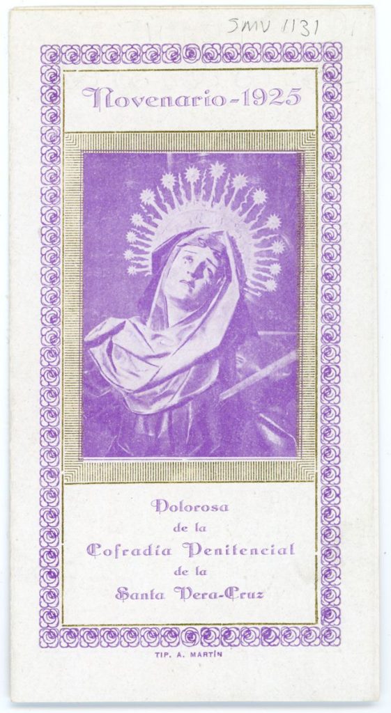 Documento devocional. 1925. Novenario que la cofradía penitencial de la Santa Vera Cruz dedica en su templo a Virgen Dolorosa de la Cruz 001