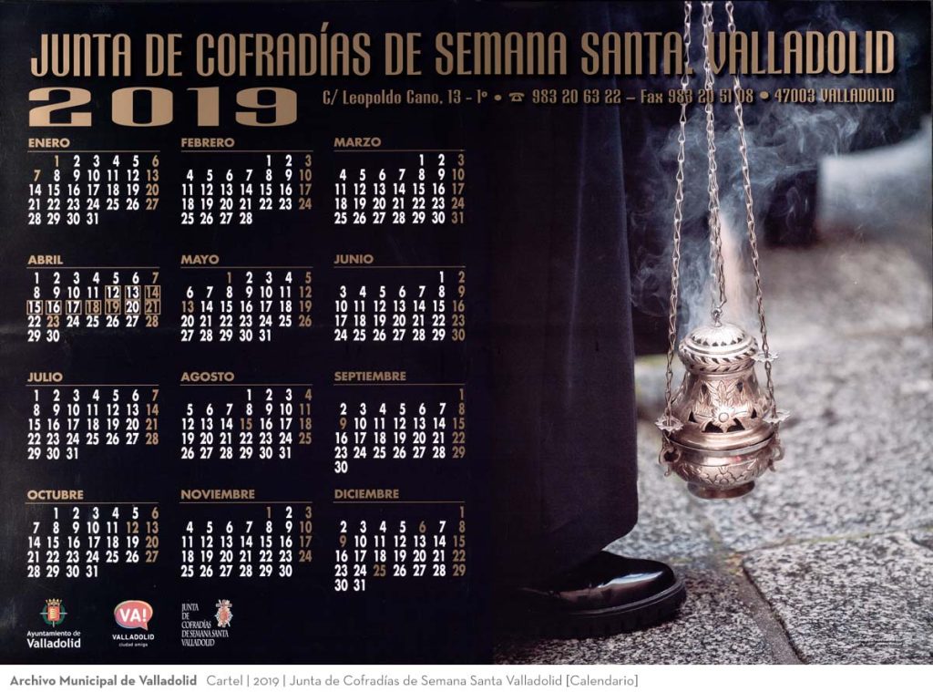 Cartel. 2019. Junta de Cofradías de Semana Santa Valladolid [Calendario]